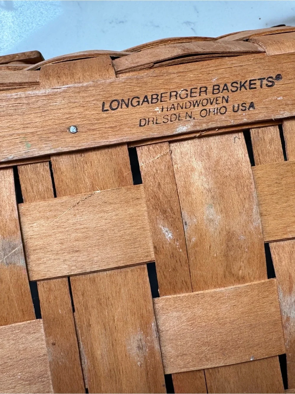 Vintage 90s Longaberger Rectangular Woven Basket with Handles